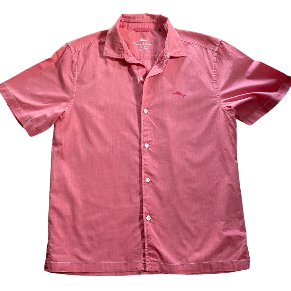 Tommy Bahama Men’s Logo Camp Shirt Split Side Seam Coral Cotton Medium NWOT